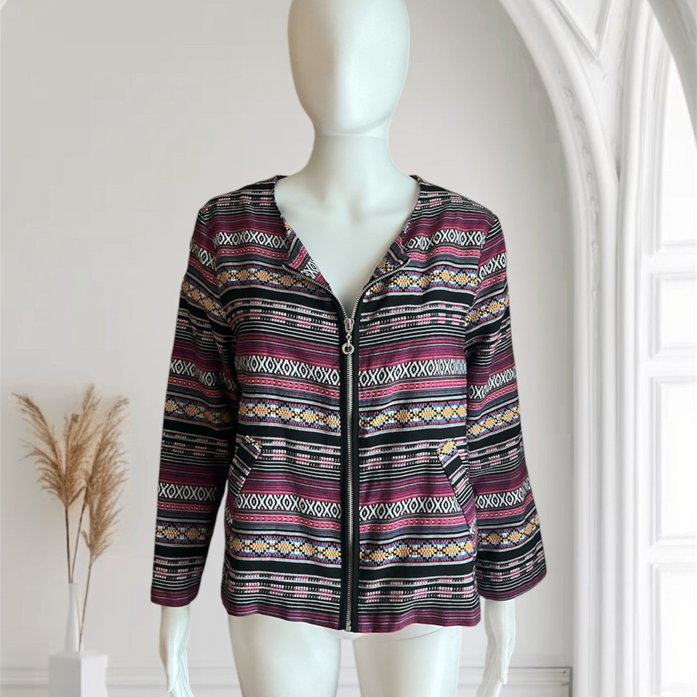Le Lia Multicolor Patterned Zip-Up Jacket Size L - image 2